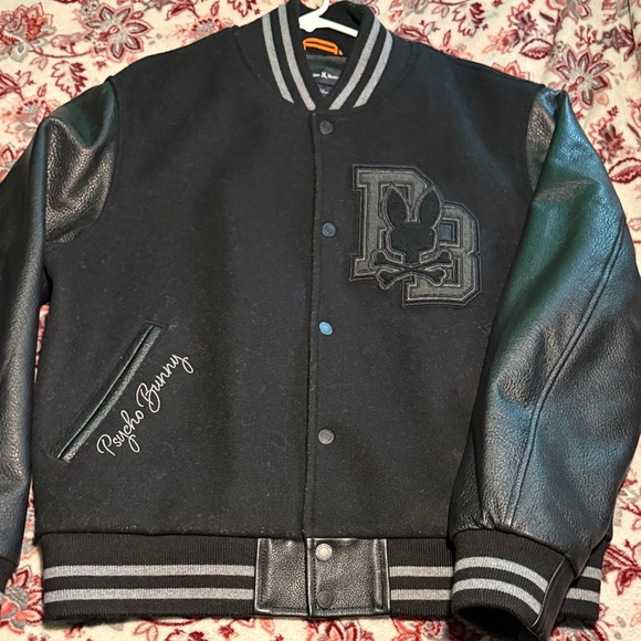Psycho Bunny Black and Gray Varsity Jacket